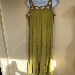 365 Olive Green Sleeveless Dress with Floral Accents